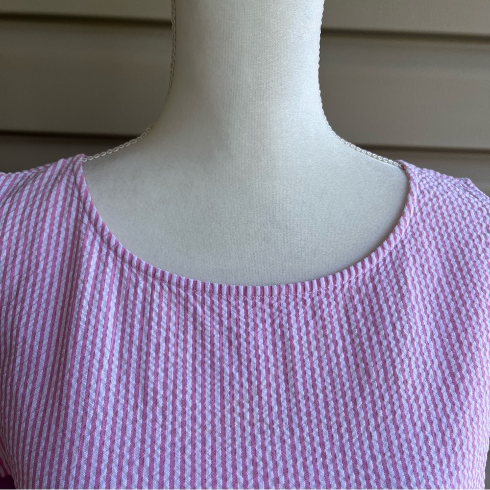 •Talbots• Pink and White Seersucker Fit & Flare Dress - Size 12 - Picture 3 of 9